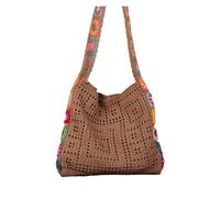 Bolso Ganchillo Flores Bolso de hombro de punto for mujer, resistente al desgaste, de crochet, bolso informal for viajes, compras, desplazamientos, verano y playa.(Khaki)