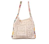 Bolso Ganchillo Flores Bolso de hombro de punto for mujer, resistente al desgaste, de crochet, bolso informal for viajes, compras, desplazamientos, verano y playa.(Beige)