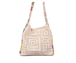Bolso Ganchillo Flores Bolso de hombro de punto for mujer, resistente al desgaste, de crochet, bolso informal for viajes, compras, desplazamientos, verano y playa.(Beige)