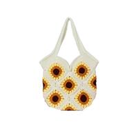 Bolso Ganchillo Flores Bolso de hombro for mujer, bolso floral for la axila, bolso de playa de verano tejido, bolso de mano de algodón con flores huecas y crochet, bolso de compras tipo clutch(WHITE)