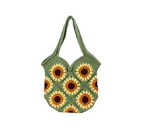 Bolso Ganchillo Flores Bolso de hombro for mujer, bolso floral for la axila, bolso de playa de verano tejido, bolso de mano de algodón con flores huecas y crochet, bolso de compras tipo clutch(Green)