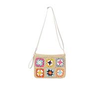 Bolso Ganchillo Flores Bolso de mano de paja tejida for mujer, estampado floral, estilo étnico, con flores de ganchillo, for playa, de verano(Beige)