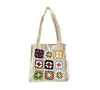Bolso Ganchillo Flores Bolso de mano tejido for mujer, de verano, for playa, con estampado floral, hecho a mano, for hombro, de crochet, con bordado de flores(Apricot)