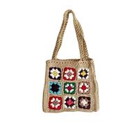 Bolso Ganchillo Flores Bolso de mano tejido for mujer, de verano, for playa, con estampado floral, hecho a mano, for hombro, de crochet, con bordado de flores(Khaki)