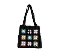 Bolso Ganchillo Flores Bolso de mano tejido for mujer, de verano, for playa, con estampado floral, hecho a mano, for hombro, de crochet, con bordado de flores(Black)