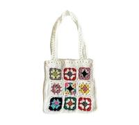 Bolso Ganchillo Flores Bolso de mano tejido for mujer, de verano, for playa, con estampado floral, hecho a mano, for hombro, de crochet, con bordado de flores(White)