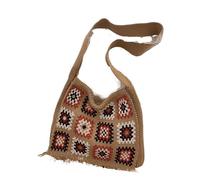 Bolso Ganchillo Flores Bolsos de mano tejidos a crochet con cuadrados de abuelita de colores for mujer, bolso de mercado azul beige, bolso de playa estilo hippie vintage for verano.(Khaki)