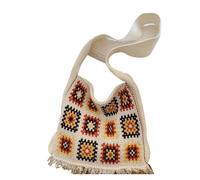 Bolso Ganchillo Flores Bolsos de mano tejidos a crochet con cuadrados de abuelita de colores for mujer, bolso de mercado azul beige, bolso de playa estilo hippie vintage for verano.(Beige)
