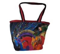 Bolso grande de hombro de algod n multicolor Zeckos Laurel Burch Wild Horses of Fire