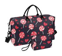 Bolso grande estilo piruleta vintage para San Valentín, color rojo y negro, bolso de mano para fin de semana con correa ajustable para senderismo, multifuncional, para mujer