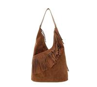 Bolso hobo con ribete de borlas, bolso de mano de poliuretano holgado, color sólido, ligero para mujer, viajes, compras, trabajo, Brown, 15.75x11.02x3.94inch