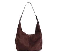 Bolso Hobo mate de ante con cremallera, bolso cruzado PU Vintage gran capacidad, femenino Color sólido Para la Escuela, el Trabajo(Coffee)