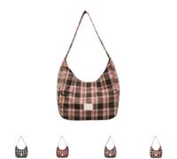 Bolso Hobo Retro de Lona a Cuadros, Bandolera Suave para Día a Día y Salidas en Primavera-Verano (Coffee,Medium)