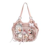 Bolso Ita Bag Y2K JK, Bolso Kawaii con Lazo y Encaje, Ventana Transparente para Exhibir Pins Anime, Bolso de Mano Estético con Correa Ajustable para Cosplay y Uso Diario (Pink)