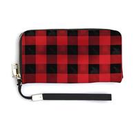 Bolso largo de gran capacidad con estampado a cuadros rojos y negros, diseño interno de múltiples compartimentos, satisface tus diversas necesidades de viaje