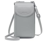 Bolso Monedero Móvil Mujer Gran Capacidad Con Bloqueo RFID - Cartera de Piel Mini Bandolera Con Cremallera, 12 Ranuras para Tarjetas (Gris)