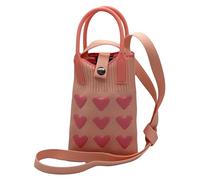 Bolso Mujer Para Móvil Bandolera Pequeña Cruzada Tela Estilo Chic Portamovil Compartimento Bolsito Rosa Corazones