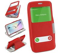 Bolso OneFlow para Funda Samsung Galaxy S6 Edge Cubierta con Ventana | Estuche Flip Case Funda móvil Plegable | Bolso móvil Funda Protectora Accesorios móvil protección paragolpes en Blazing-Red