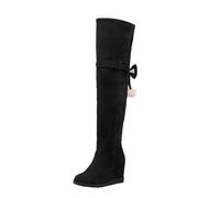 Bolso original alto con decoración de lazo extraíble de piel de ante sólida retro moda mujer botas goma altas de colores, Negro , 42 EU