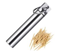 Bolso para palillos de dientes, pequeño contenedor de viaje para palillos de dientes, caja de bolsillo de aleación de aluminio de 0.6 x 3.8 pulgadas, transporte higiénico, práctica funda de