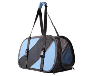 Bolso para perros plegable para viajes y vuelos, celeste y negro