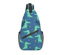 Bolso Pecho Azul Con Dinosaurios Verdes Dibujados A Mano Sling Bolsa Hombres Con Correa Convertible Mochila De Moda, Para Montañismo, Viajes, Ciclismo