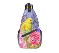 Bolso Pecho Hermosa Flower Y Pájaro Amarillo Bolso Bandolera Mujeres Hombres Mochila Cruzada, Para Viajes, Uso Diario, Correr