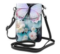Bolso pequeño con diseño de mariposa blanca para teléfono celular, bolso cruzado con estampado floral, mini cartera de piel sintética con correa para el hombro, cierre magnético seguro.