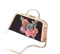 Bolso pequeño cuadrado con diseño floral for banquete de noche, versátil, cadena inclinada for un solo hombro para la Fiesta de la Boda(Black)