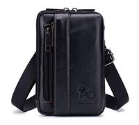 Bolso pequeño de Cuero con Bandolera, Bolso de Mano para teléfono, Cartera, Monedero, Gancho, Lazo, Cintura, riñonera, Viaje, Acampar al Aire Libre, Senderismo Negro