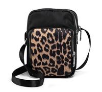 Bolso pequeño para mujer o niña, bolso de tela, bolso para el hombro, con bonito diseño, 3 compartimentos y correa larga (Leopardo)