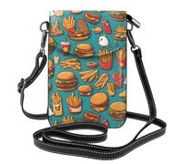 Bolso pequeño para teléfono celular, 19,3 x 12,4 cm, WHJSHOP lots of dibujos animados, hamburguesas fritas, impresión moderna, práctica, multifuncional, funda cruzada de cuero con solapa para mujer