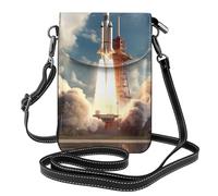 Bolso pequeño para teléfono celular de 19,3 x 12,4 cm, diseño de DLXW Kennedy con diseño de cohete en el centro espacial, moderno, práctico y multifuncional para caminar, acampar, ir de compras