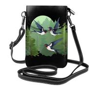Bolso pequeño para teléfono celular de 19,3 x 12,4 cm, estampado WHJSHOP Swallows in the Forest Fashionable, práctico, multifuncional, de cuero, con solapa, para mujer