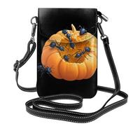 Bolso pequeño para teléfono celular de 7.6 x 4.9 pulgadas, diseño de hormigas WHJSHOP atacando calabaza, moderno, práctico, multifuncional, funda cruzada de cuero con solapa para mujer