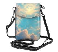 Bolso pequeño para teléfono celular de 7.6 x 4.9 pulgadas, estampado de cielo nublado, moderno, práctico, multifuncional, funda cruzada de cuero con solapa para mujer