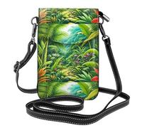 Bolso pequeño para teléfono celular de 7.6 x 4.9 pulgadas, estampado de escena de selva tropical tropical WHJSHOP moderno, práctico, multifuncional, funda cruzada de cuero con solapa para mujer