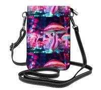 Bolso pequeño para teléfono celular de 7.6 x 4.9 pulgadas, estampado de hongos fluorescentes MSRHIUEF a la moda, práctico, multifuncional, funda cruzada de cuero con solapa para teléfono para mujer