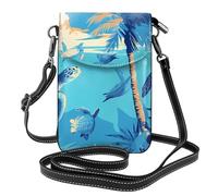 Bolso pequeño para teléfono celular de 7.6 x 4.9 pulgadas, palmeras WHJSHOP y tortugas marinas buceando bajo el agua, impresión moderna, práctica, multifuncional, funda cruzada de cuero con solapa