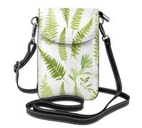Bolso pequeño para teléfono celular de 7.6 x 4.9 pulgadas, silueta de planta natural WHJSHOP con estampado de hojas de helecho, moderno, práctico, multifuncional, funda cruzada de cuero con solapa