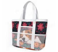 Bolso Playa Mujer Perro Negro Naranja Tote Bag Bolsa Playa Shopper Bolsa de Viaje Bags For Women Ligero Bolso Shopper Plegable Tote Bag Cremallera Resistente Natación Beach Bag 33x32cm/1 Pieza