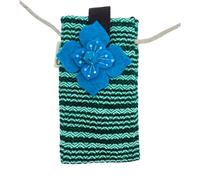 Bolso Porta Teléfono con Rayas Verdes - Decorado con flores