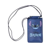 Bolso Portamóvil de Stitch - Color Azul - 10x18x1 cm - Fabricado en Material Sintético - Diseño con Cordones Negros - Ideal para Llevar Colgado - Producto Original Diseñado en España