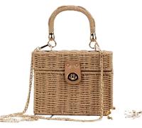 Bolso Rafia Bolso de paja, bolso playa, bolsos caja ratán verano for mujer, cruzado cuadrado, mimbre tejidos hechos a mano for(Khaki)