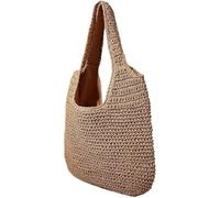 Bolso Rafia Bolso de paja, bolso playa, bolsos redondos for mujer, ratán verano, circulares tejidos hechos a mano(Style1-beige)