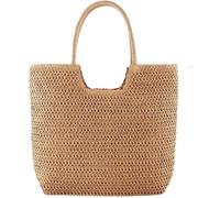 Bolso Rafia Bolso de paja, playa hombro tejido for mujer verano color sólido for Bolsos hechos a mano(Light Brown)