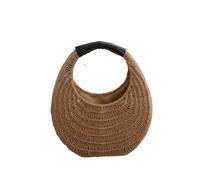 Bolso Rafia Mujer Bolso de paja tejida de ratán semicircular for mujer, bandolera de verano, bolso de playa pequeño, bolso con asa superior(Brown)