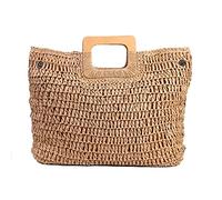 Bolso Rafia Mujer,Bolso Rafia Bolso de paja vintage para las mujeres de verano de gran capacidad Bolsos de playa de ratán de bolsas de viaje kintted hechos a mano(Light Brown)