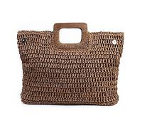 Bolso Rafia Mujer,Bolso Rafia Bolso de paja vintage para las mujeres de verano de gran capacidad Bolsos de playa de ratán de bolsas de viaje kintted hechos a mano(Dark Brown)