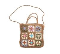 Bolso Rafia Mujer Bolso tejido a mano, bolso de hombro hueco de ganchillo, bolso de playa for vacaciones de verano, bolso de mamá(Coffee)